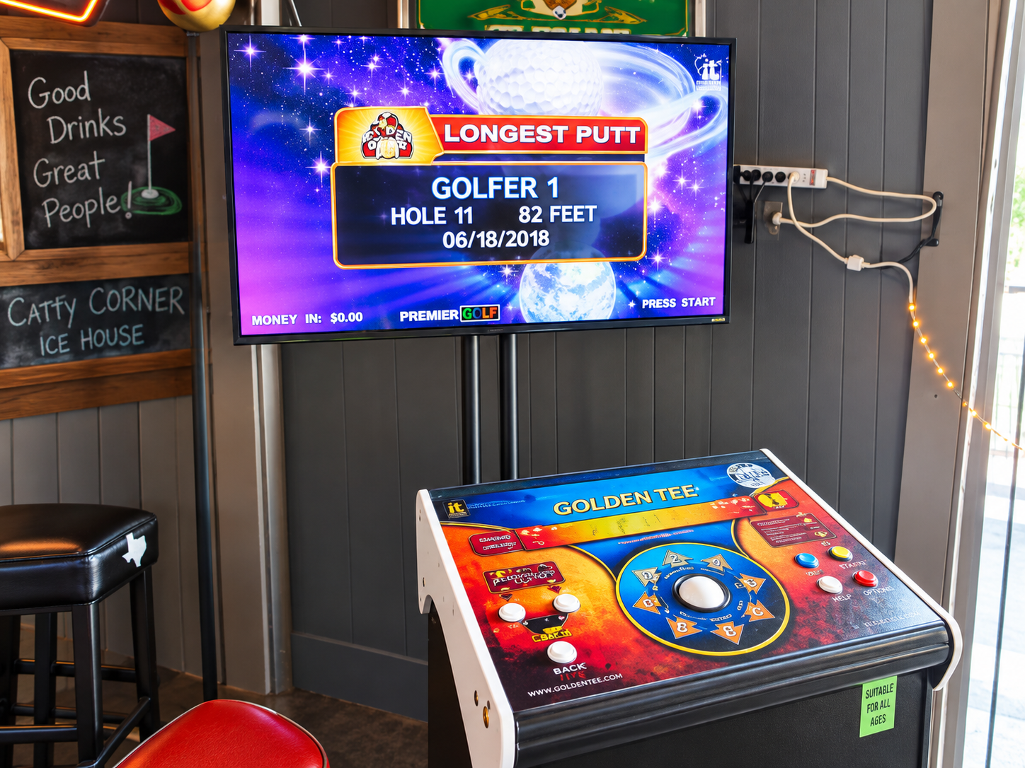 Golden Tee golf game at Catty-Corner Ice House